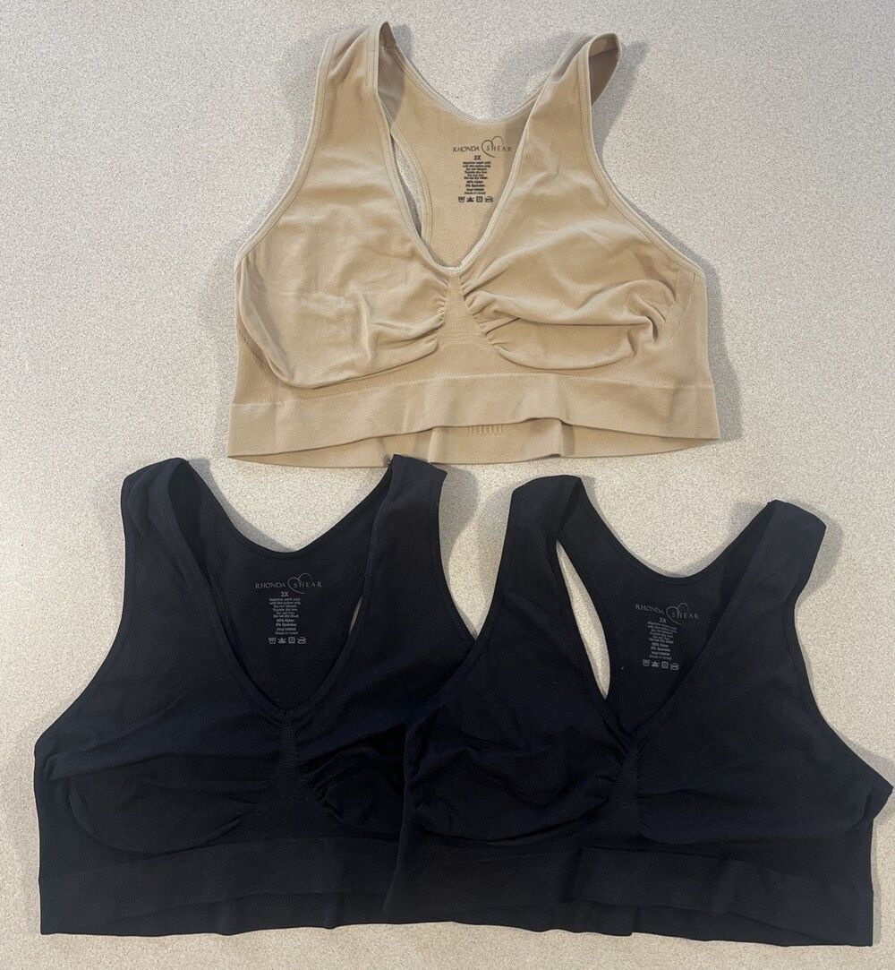 Rhonda Shear Lot Of 3 Bras 2 Black 1 Nude NEW Size 3X